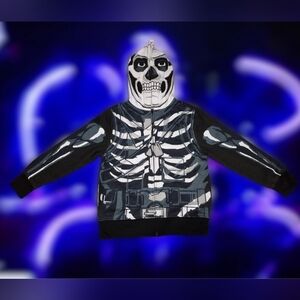 Fortnite Kid's Skeleton Face Hoodie Jacket Cosplay M EUC